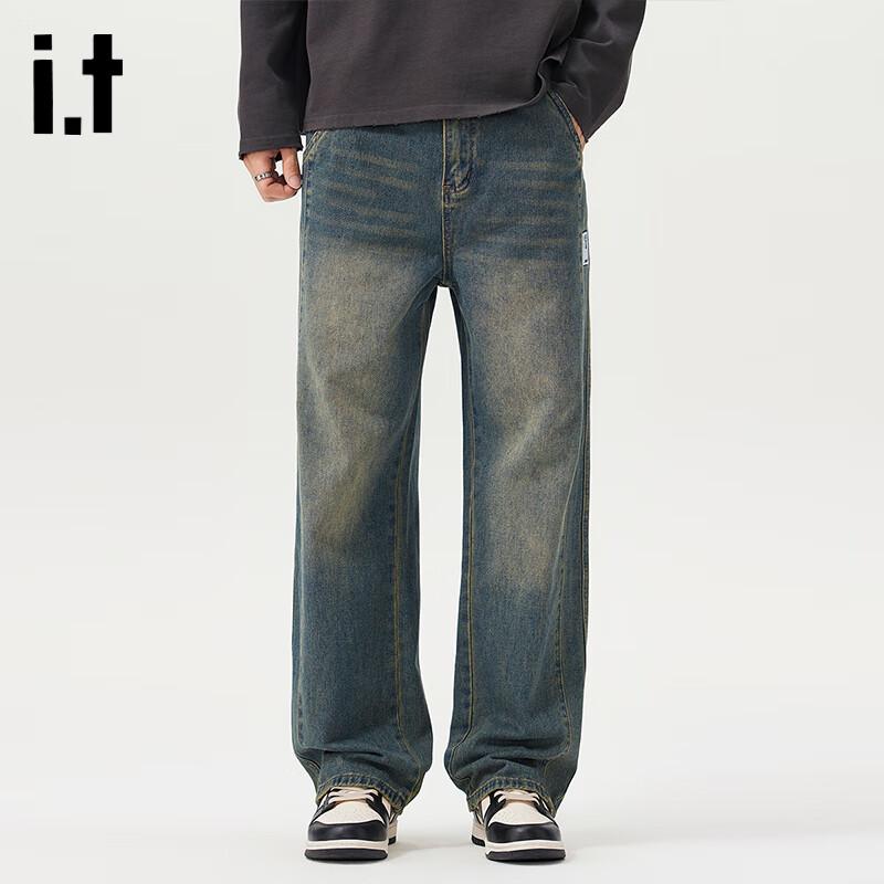 Мужские джинсы izzue в стиле ретро, свободного прямого кроя, выстиранные