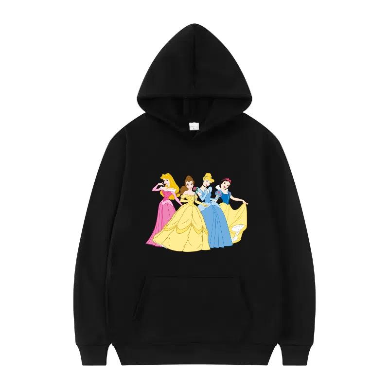 Disney Princess Pattern Woman Fashion Sporty Loose Black Spring Tops Clothes Pullovers Ladies Cheap Y2k Hoodies Men Sweatshirts
