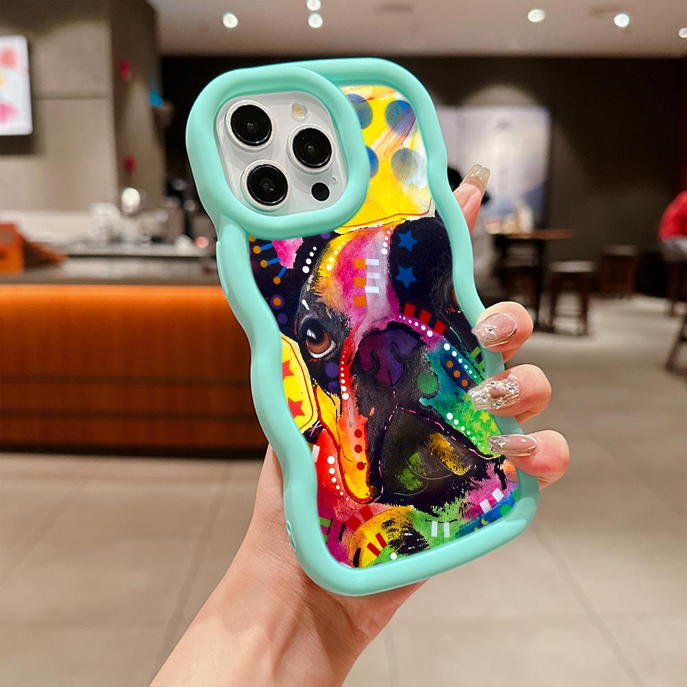 Мягкий чехол для телефона Macaron Big Wave для iPhone 11 12 13 14 15 Samsung A13 A14 A15 A24 A53 A54 A55 Xiaomi Redmi Note 13 12C, чехол A44, французский бульдог, собака