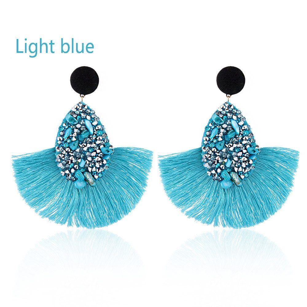 Women Colorful Charm Crystal Glitter Sequins  Dangle Tassel Earrings Fringe Drop Teardrop