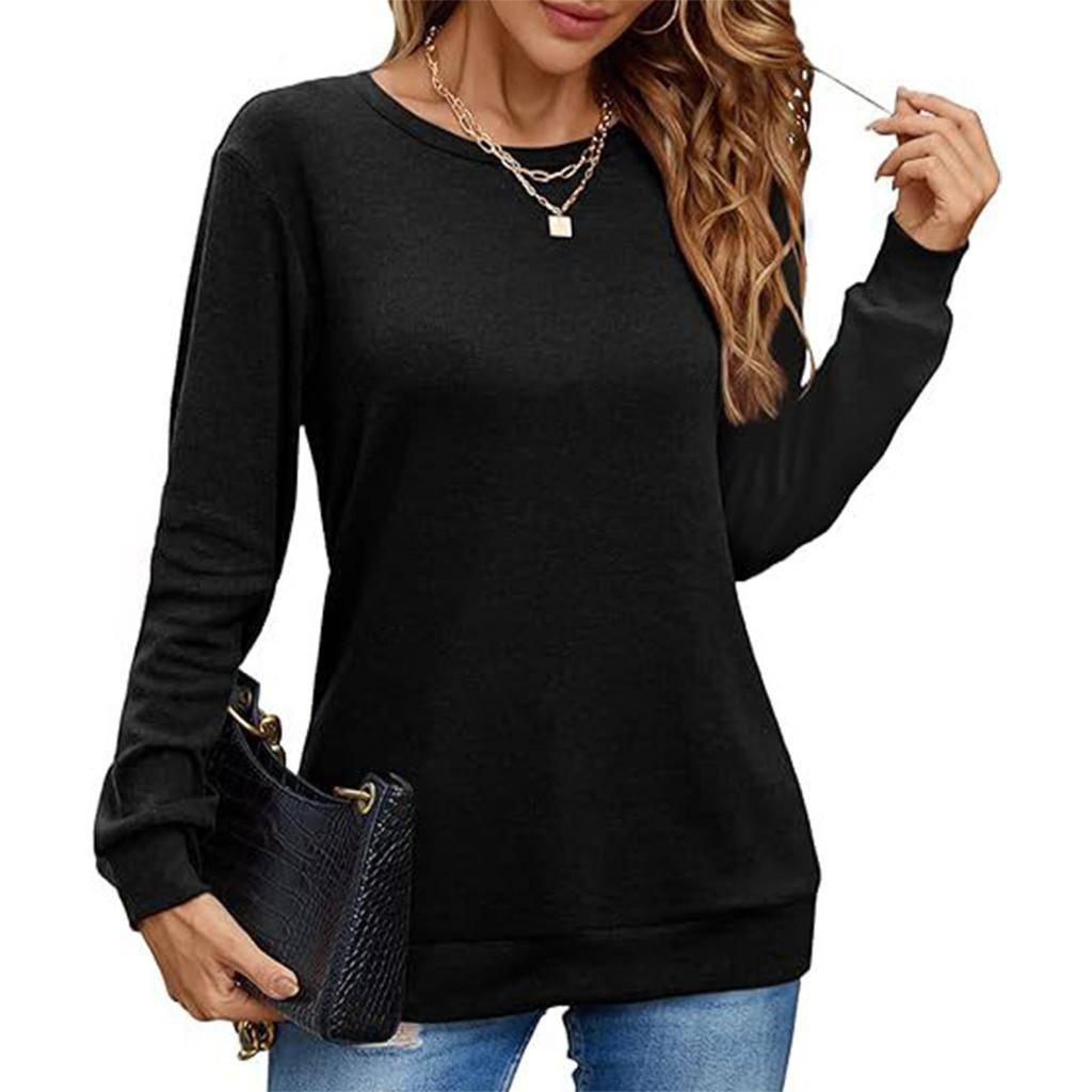 Women's Shirt Round Neck Casual Fashion Solid Color Long Sleeve