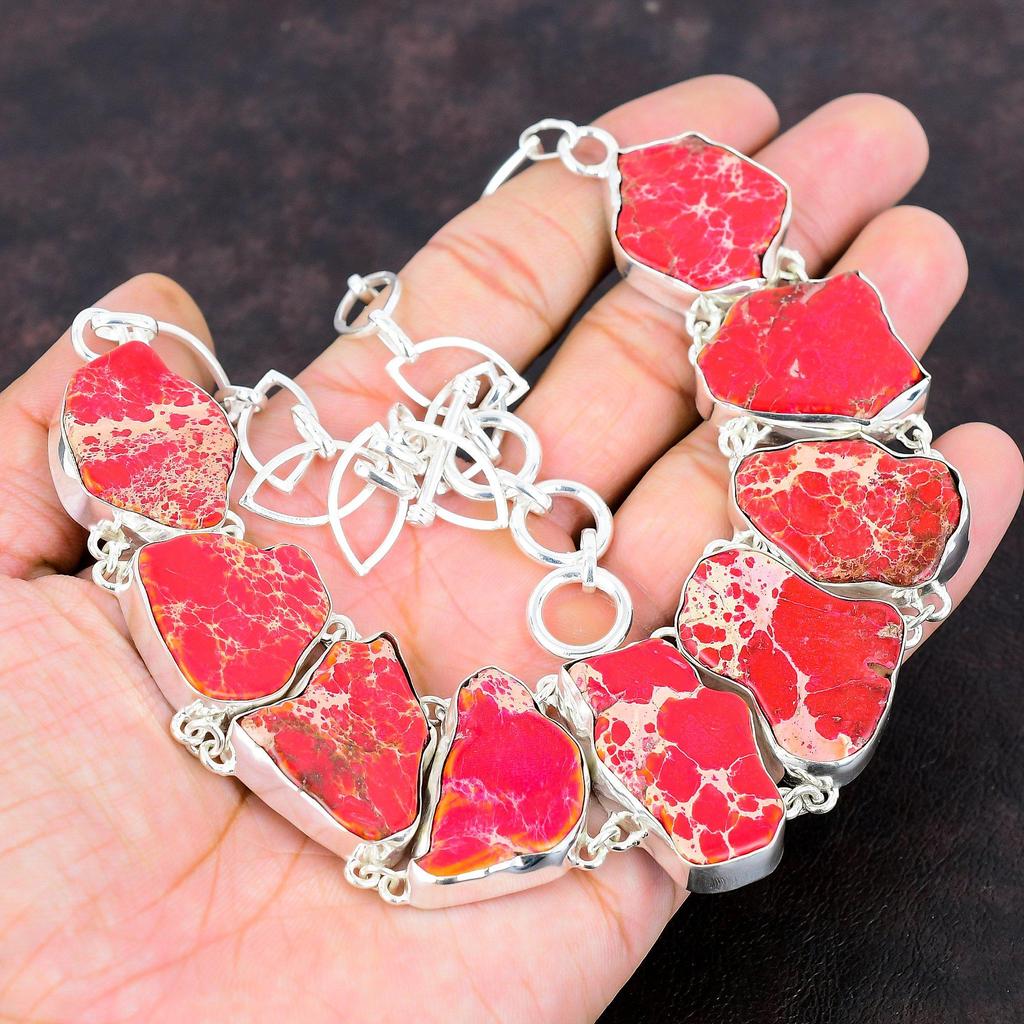 Ожерелье из яшмы из осадков Красного моря Ювелирные изделия из драгоценных камней Ожерелье ручной работы Ожерелье из стерлингового серебра 925 пробы Регулируемая цепочка Ожерелье Подарок на помолвку