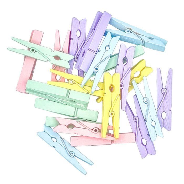 Pinces à linge - Bois - Couleurs pastel - Décoration - 4,5 cm de longueur