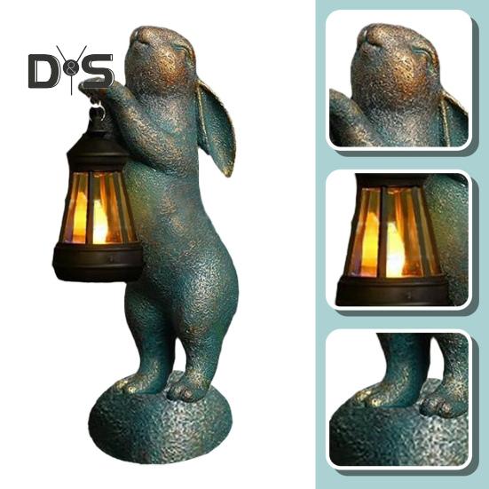 Садовая фигурка кролика с солнечным фонарем, комнатная и уличная статуэтка кролика из смолы, скульптура для патио, двора, лужайки, животного, пасхальное украшение, орнамент