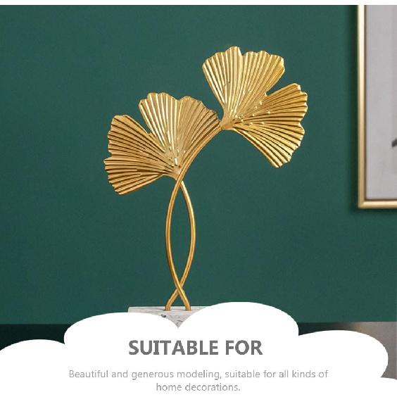 Cabilock 2 шт. Золотая статуэтка листа гинкго Золотая металлическая скульптура листа Металлическая железная скульптура листа Фигурка Настольное украшение для дома для спальни с деревянной основой