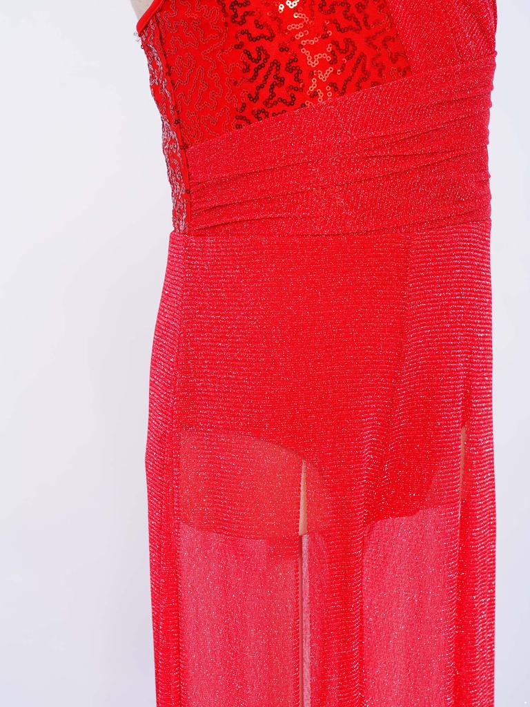 Женский комбинезон без рукавов с воротником-стойкой, перекрещивающимися бретелями на спине, блестящими пайетками, сетчатыми вставками и широкими штанинами, для лирического танца