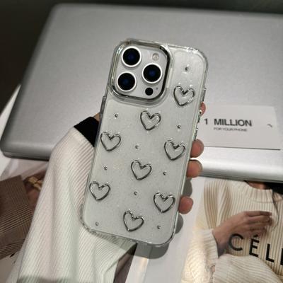 Милый металлический чехол с блестками в виде эпоксидного сердца для iPhone 16 15 14 13 12 11 Pro Max Plus, прозрачный, ударопрочный, мягкий чехол