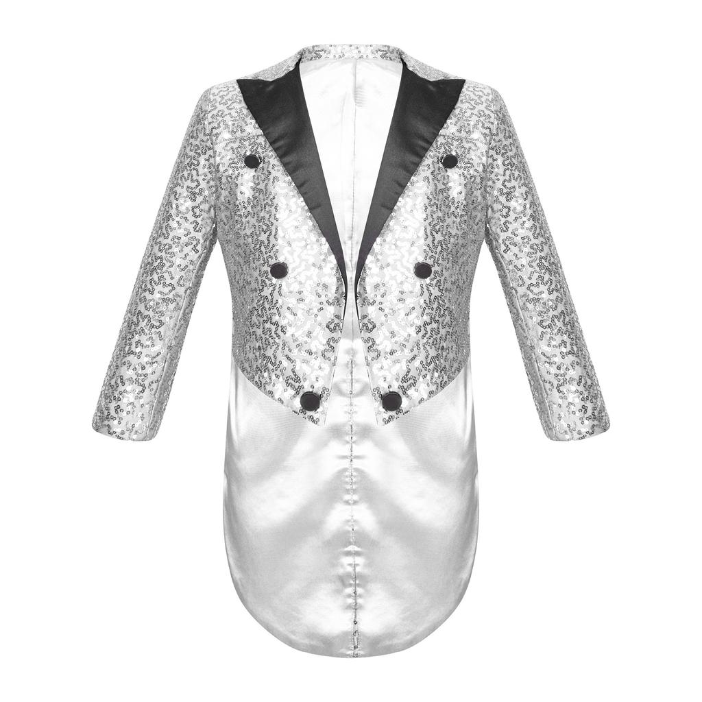 Дети Мальчики Хэллоуин Цирк Манежа Блестки Фрак Магическое Шоу Блейзер Куртка