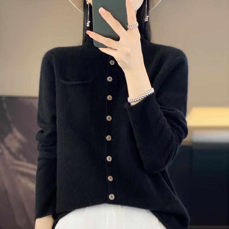 YYFS Женский кашемировый кардиган с круглым вырезом Qinghe Cashmere 30% Cashmere 70% Wool Зимний вязаный пуловер Осенний свитер Кашемировый свитер