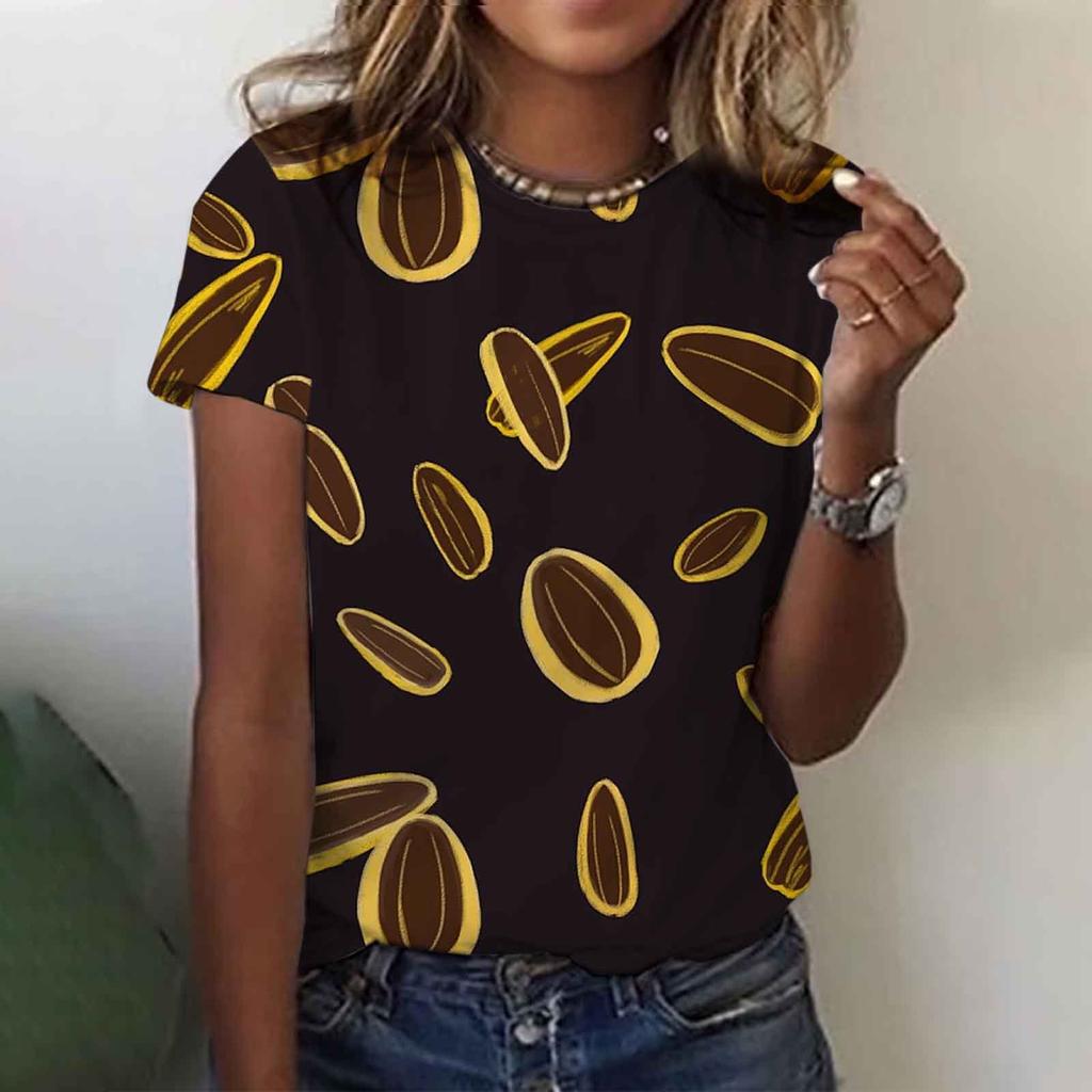 Летний топ с круглым вырезом и 3D-цветочным принтом, модные повседневные женские футболки с короткими рукавами