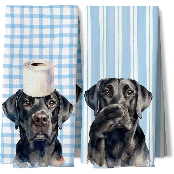 Funny Black Labrador Retriever Kitchen Dish Towels, Black Lab Gifts, All Food Must Go to The Lab for Testing Decorative Hand Tea Towels for Kitchen