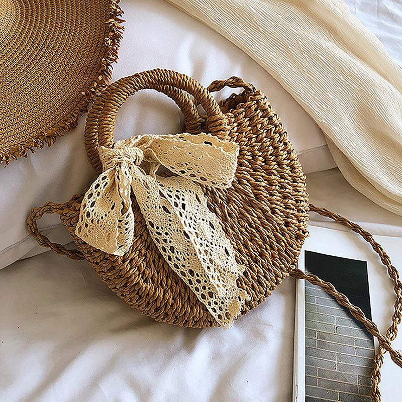 Handmade Half-Round Rattan Woven Straw Bag Summer Women Messenger Crossbody Bags Girls Small Beach Handbag