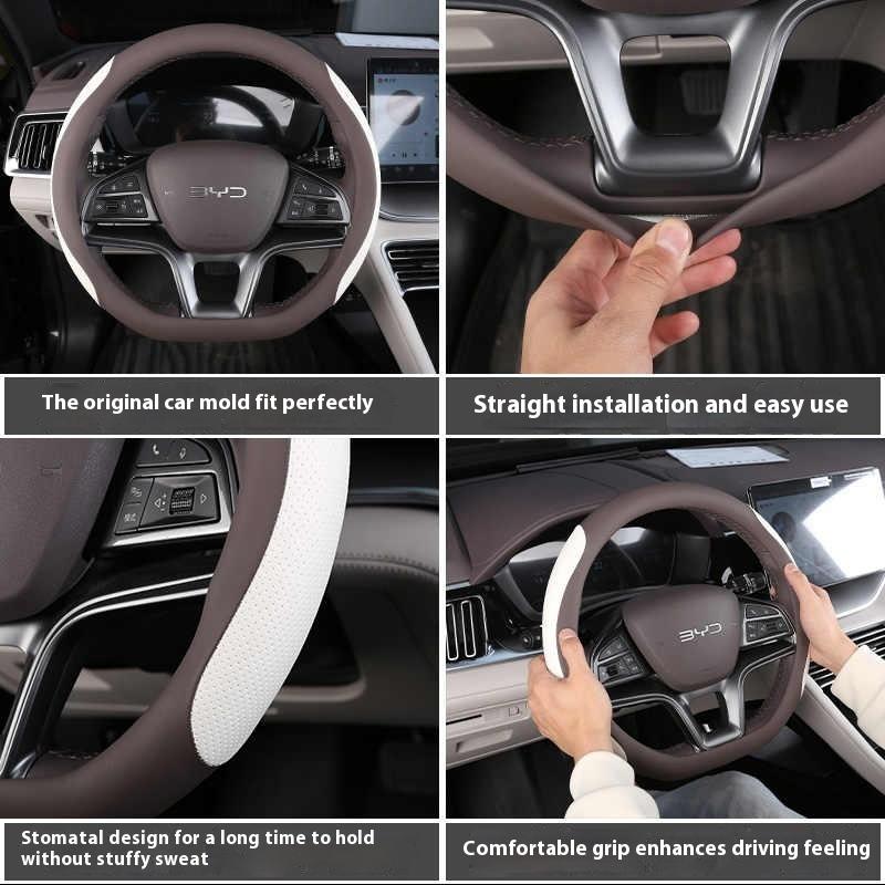 For BYD Song Plus DMI Seal U Sealion 6 Steering Wheel Cover Hand-Stitched Anti-Slip Leather Interior Car Accessories