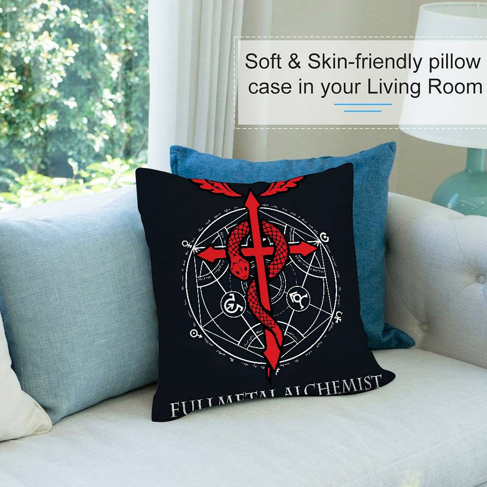 Anime F-Fullmetal Alchemist Pillow Case Short Plush Double-sided Print Square Throw Pillow Covers Sofa Home Cushion Decor