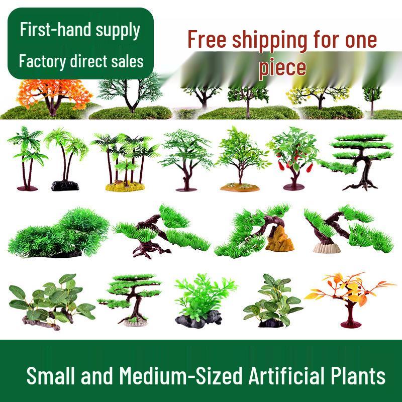 Aquarium Rockery Ornament: Bonsai Micro Landscape with Water-Absorbing Stones & Simulated Plants.