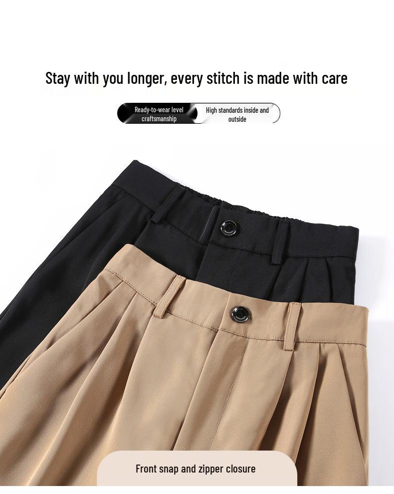 Женские прямые брюки с широкими штанинами и высокой посадкой - Весна/Осень, Стройнящие, Очень длинные, Драпирующиеся