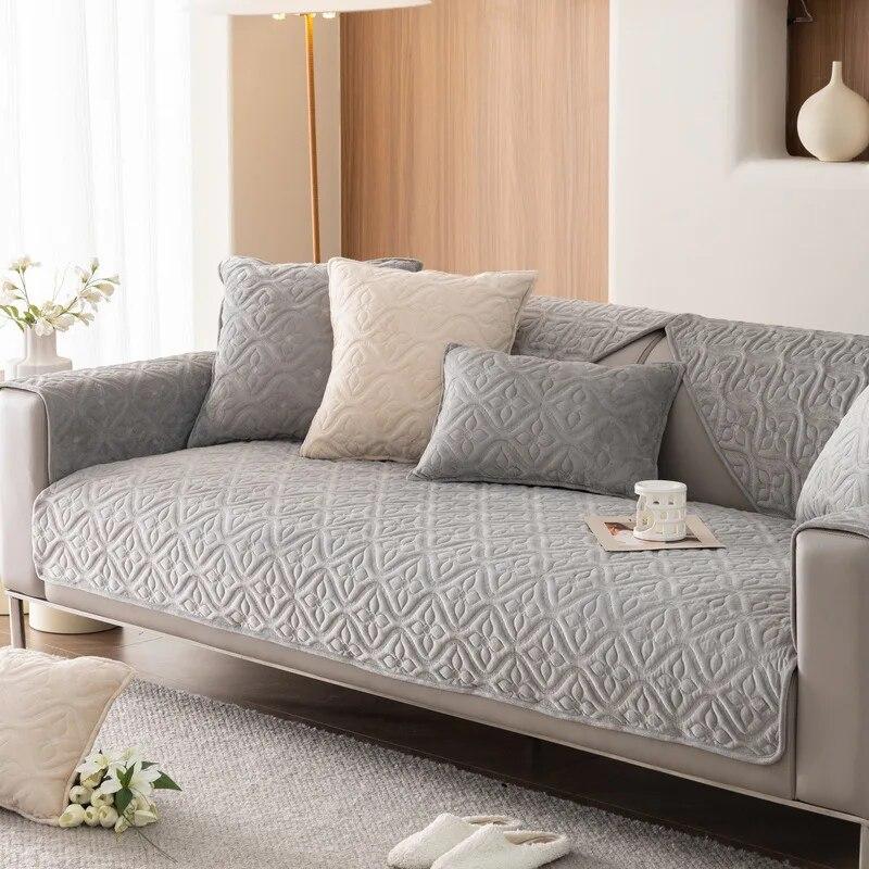 Autumn Winter Embroidered Plush Couch Cushion Solid Color Sofa Cover Modern Simple Thickened Non-Slip Sofa Cushion Pillowcase