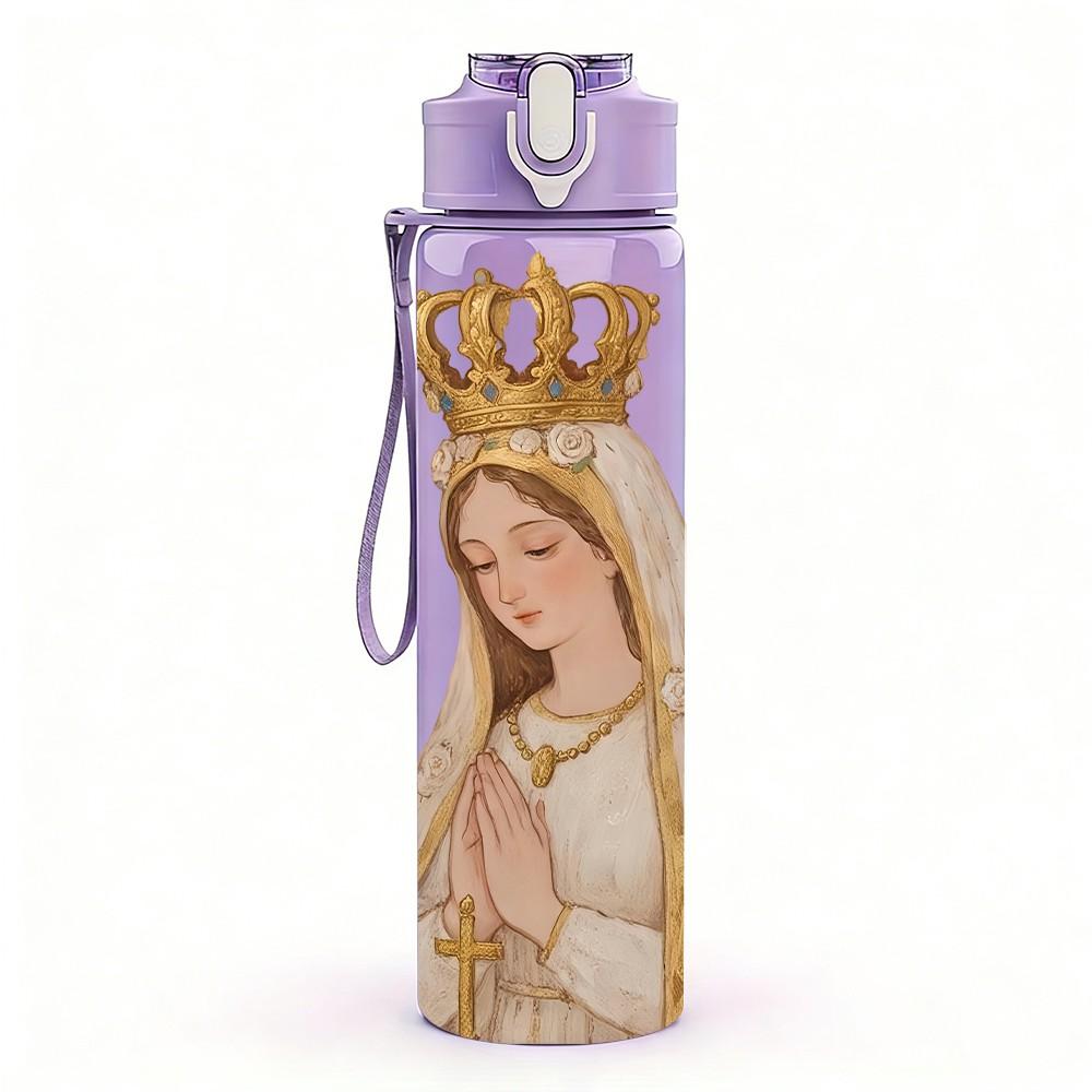 1PC Virgin Mary Golden Crown Portrait Print 750ml Color Plastic Sports Water Bottle Leakproof Flip Straw Lid Suitable for Sports Office Home Use