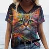 Women T-shirt Summer Cartoon Animal T-Shirt Women's Clothing Oversized Designer Short Sleeve V Neck Tee Blouse Fashion