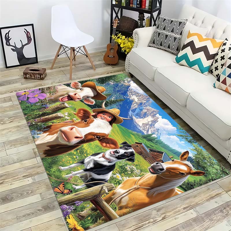Cartoon Mushroom Elf Area Rug, Cute Fungi Floor Mat