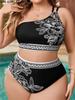 2025 Print One-shoulder Two Piece Plus Size Bikini Women High Waist Large Swimsuit Lady Chubby Swimwear Beach Curvy Bathing Suit