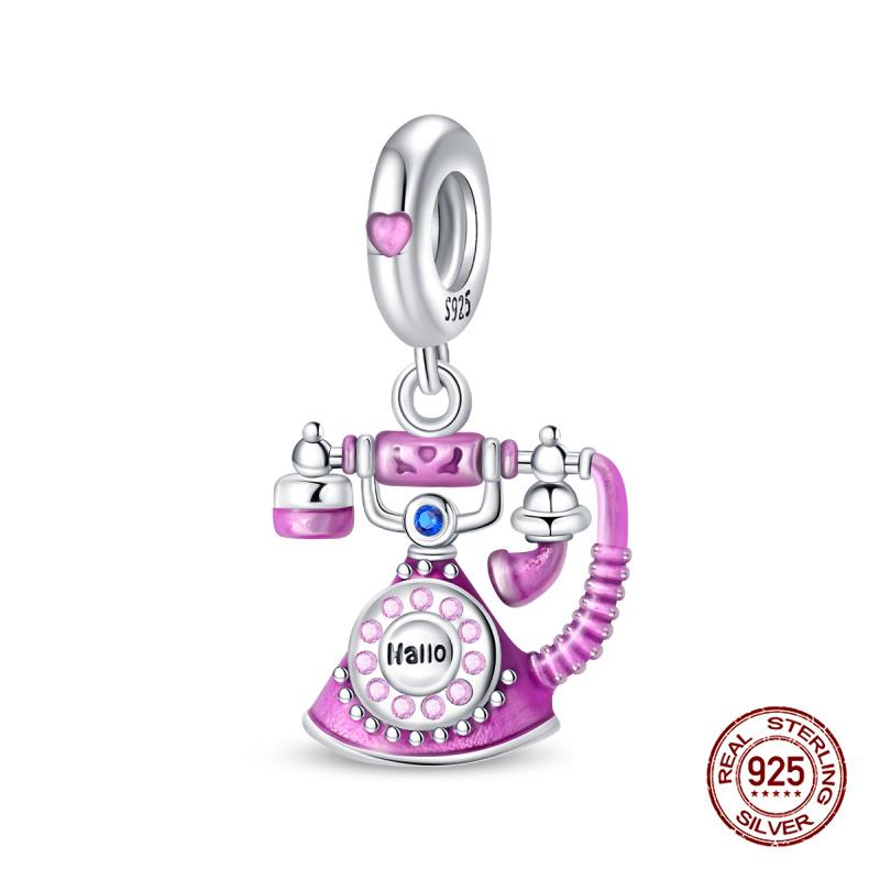 New In Original Charms Copper Sweet Pink Robot Charm Beads Fits 3Mm Original Bracelets For Womens Diy Fine Jewelry Gift