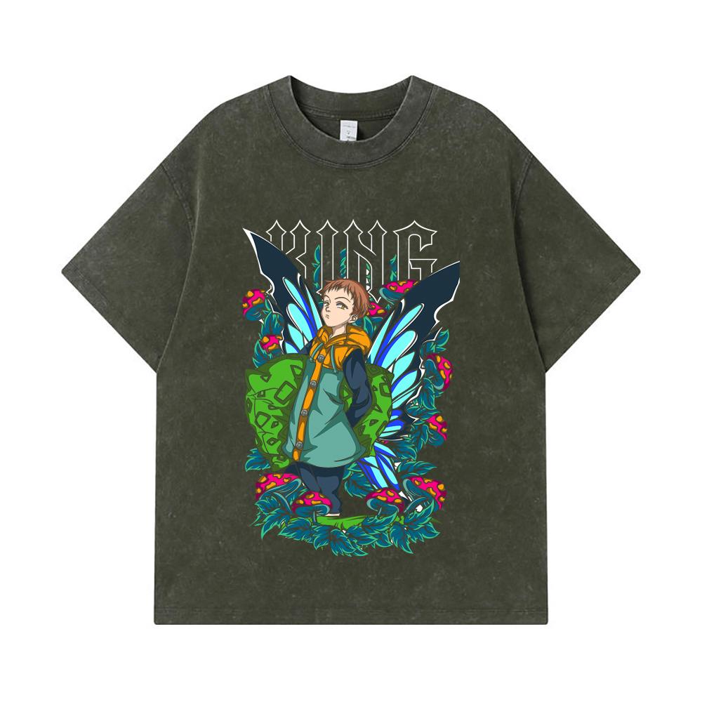 275 GSM Washed T-shirts 100% Cotton Seven Deadly Sins V6 King Print Unisex Heavy Cotton T Shirt