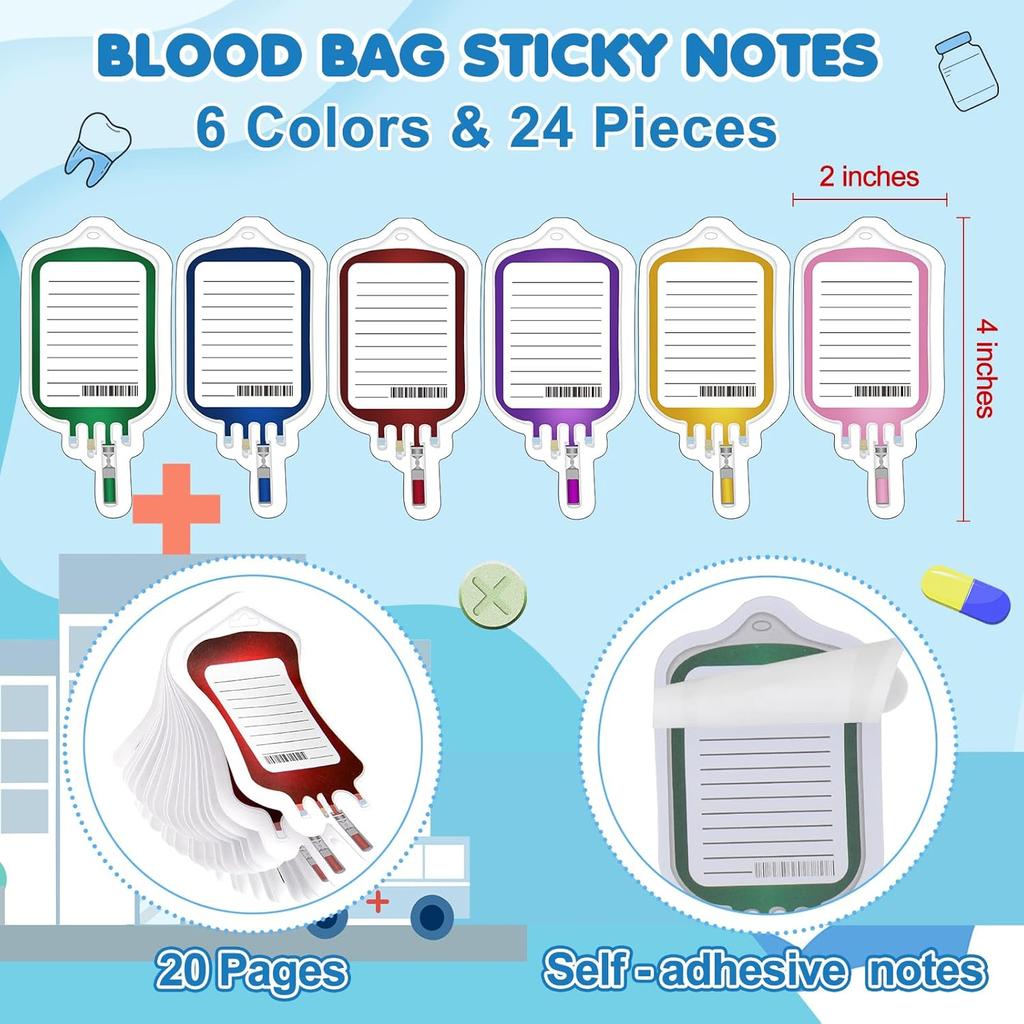48 Pieces Fun Nurse Pens Set 12 Pcs Syringe Pens 12 Pcs Pill Pens 24 Pcs Blood Bag Sticky Notes Retractable Novelty Ballpoint Pen Cute Ballpoint Pens