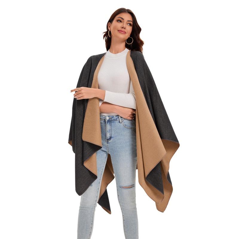 Женская однотонная накидка-шаль из имитации кашемира с разрезом спереди, двусторонняя, теплая шаль, лидер продаж