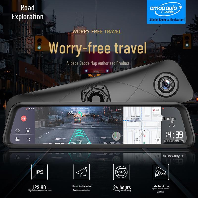 12" Android 8.1 Rearview Mirror Dash Cam with Dual Lens & 4G RAM AR Navigation.