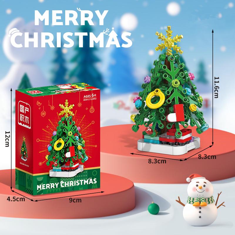 DIY 6in1 Christmas Elk Deer Photo Frame Santa Claus Architecture Store Street View Xmas Tree Snow House Building Block Kit Toy