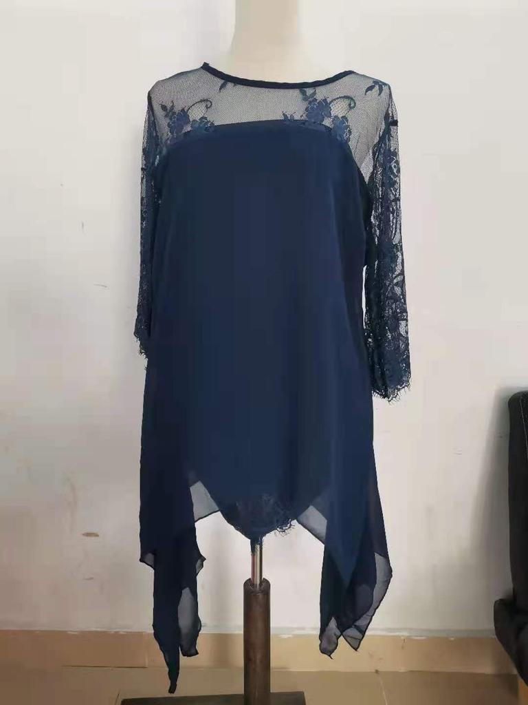 Женское модное кружевное лоскутное шифоновое платье средней длины с рукавами 3/4 и длиной до колена