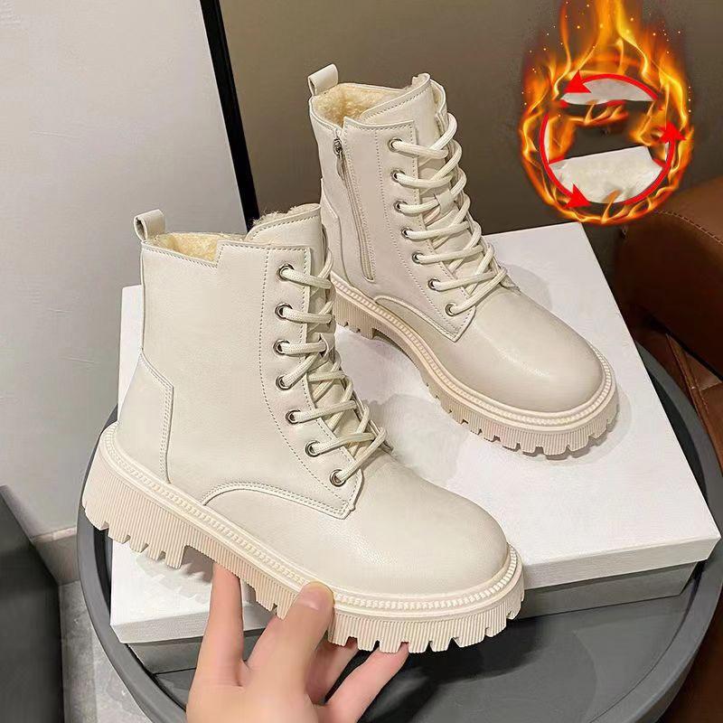 Женские однотонные плюшевые ботинки, боковая молния, мягкая подошва, толстая подошва, теплые ботинки, зимние нескользящие ботинки для снега