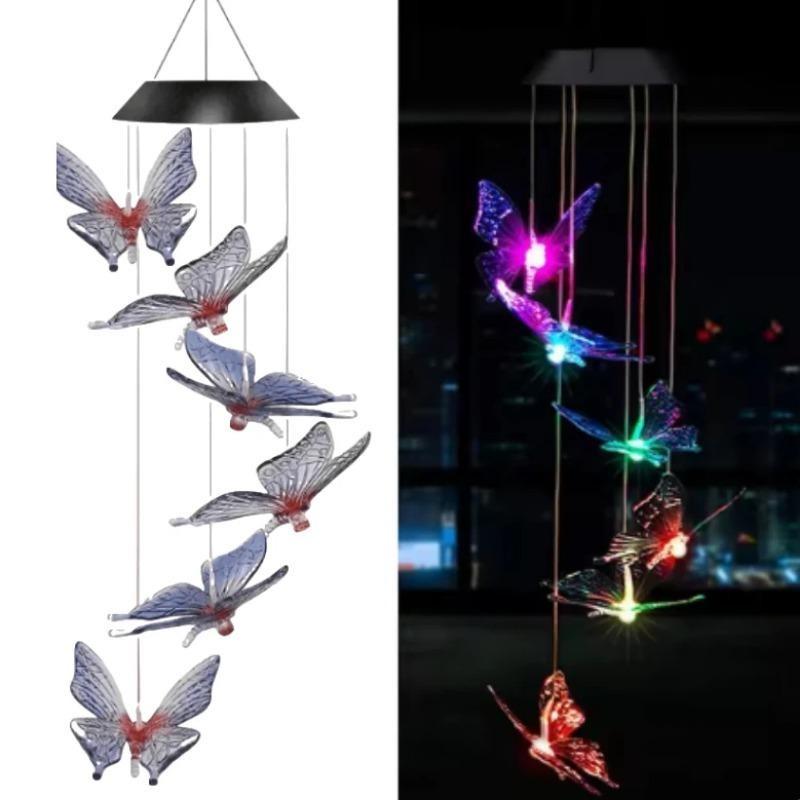 Blue Bird Wind Chime Lamp Color Changing Solar Wind Chime Colorful Butterfly Wind Chime Lamp Waterproof Outdoor for Courtyard Garden Decoration