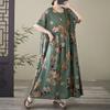 2025 Летнее платье больших размеров, базовое женское повседневное свободное винтажное платье большого размера с принтом и круглым вырезом, новое длинное платье