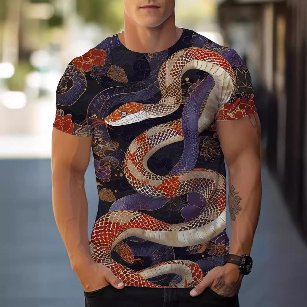 Мужская футболка, летние повседневные футболки, 3D-принт, уличный стиль, топы со змеиным узором