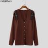 INCERUN Men Cutout Shoulder Patchwork Long Sleeve Casual Buttons T-Shirts Undershirts
