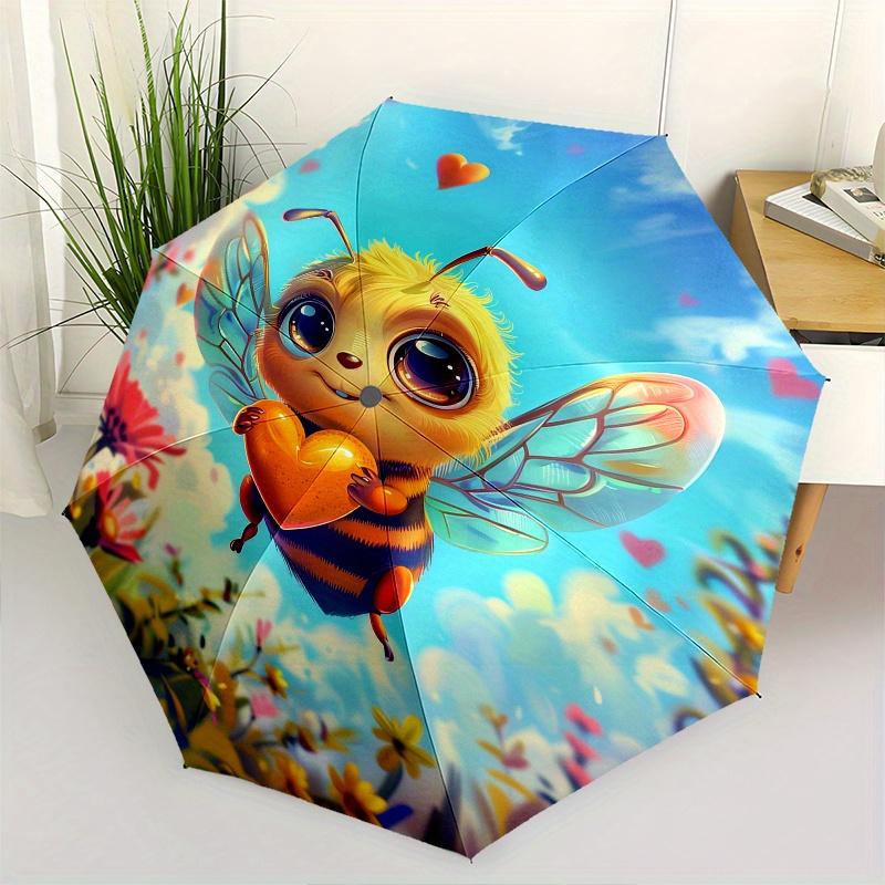 Bee Love Theme 8 Bone Hand Automatic Folding Umbrella, Compact and Portable Design, A Perfect Gift for Birthday, Christmas or Business Use07