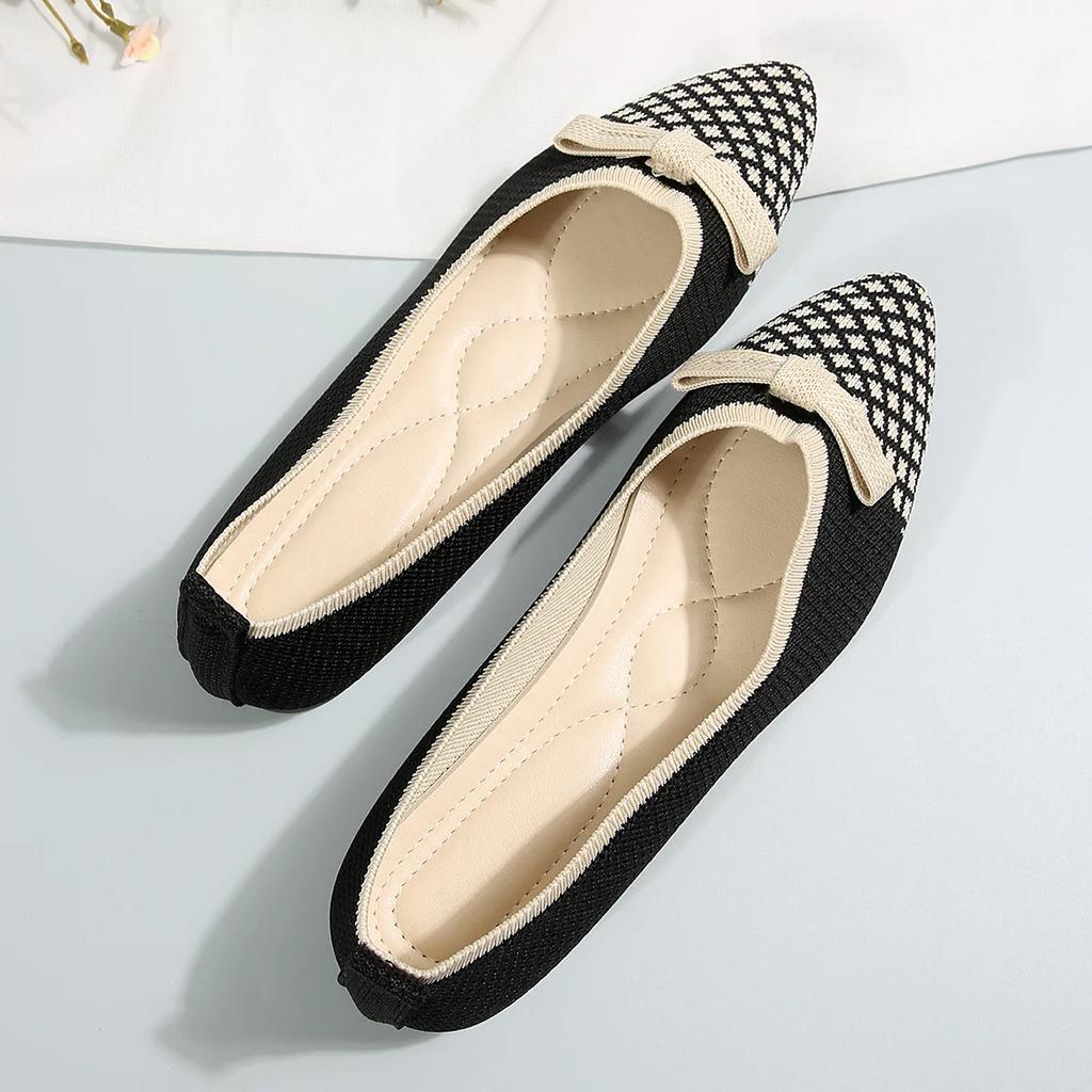 Новые женские трикотажные туфли на плоской подошве, дышащие, удобные, с бантом, повседневные, с острым носком, кроссовки для ходьбы, мокасины