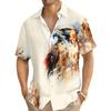 Мужская рубашка с коротким рукавом и лацканами с принтом 3D-орла, повседневная рубашка на пуговицах для летней повседневной носки, мужская рубашка, свободные топы