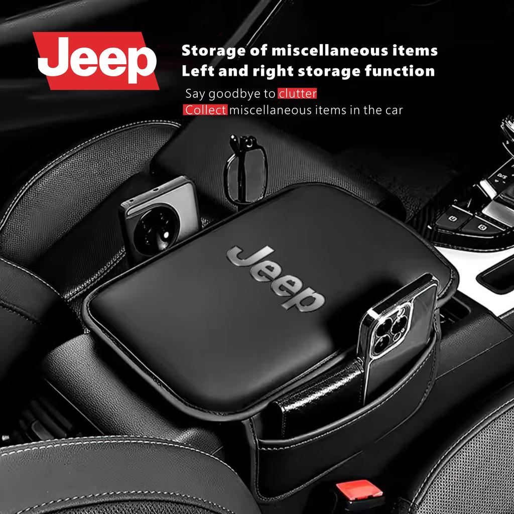 AIN4 PU Car Arm Rest Cushion Storage Pad Armrest Box Protective Cover For Jeep Renegade Compass Grand Cherokee Wrangler Gladiator