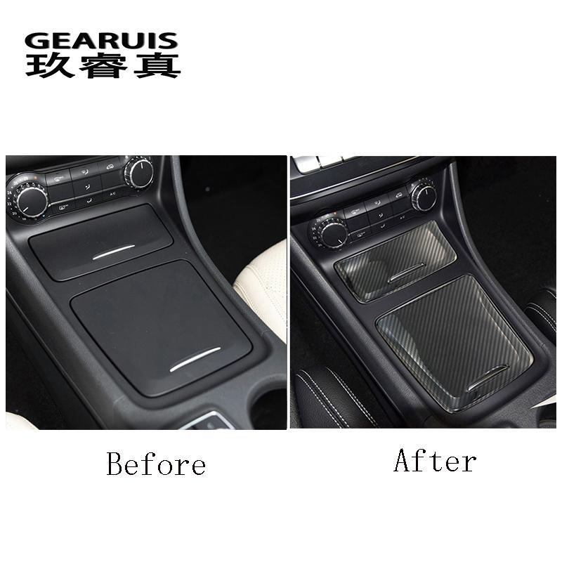 Углеродное волокно, автомобильный Стайлинг, ящик для хранения центральной консоли, декоративные наклейки на панель для Mercedes Benz CLA GLA A Class W117 W176