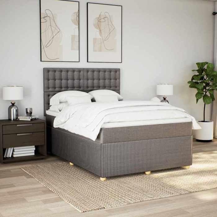 Maison Exclusive - Sommier à lattes de lit avec matelas Taupe 140x190 cm Tissu