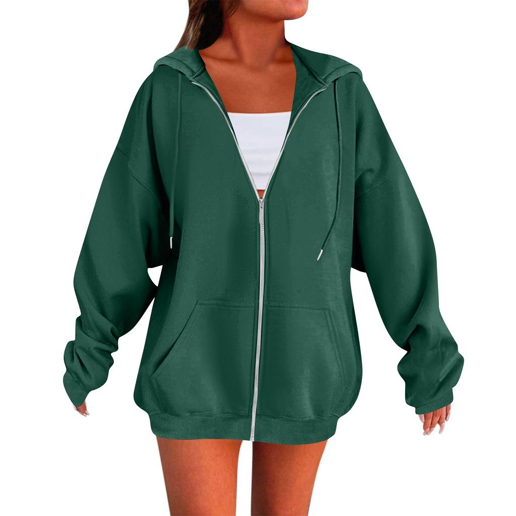 Women's Solid Color Zipper Sweatshirt Tops Daily Casual Jacket