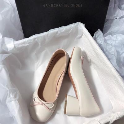 2024 популярные туфли на толстом каблуке, универсальные, с вырезом, с бантом, балетки, туфли Мэри Джейн, туфли на высоком каблуке, женские туфли на высоком каблуке