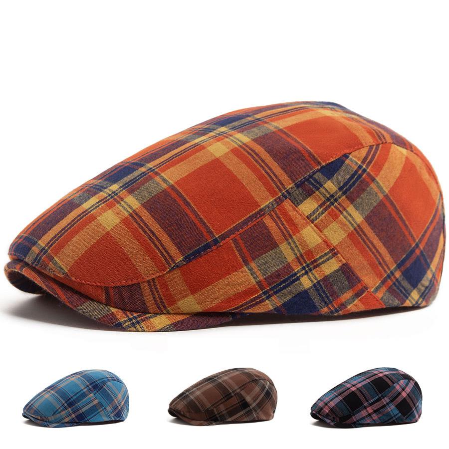 Checked Beret – Spring/Summer Women’s Cap; Casual, Versatile Men’s Baseball Cap; Sun-protective, Retro-style Hat; Lightweight Cotton Design
