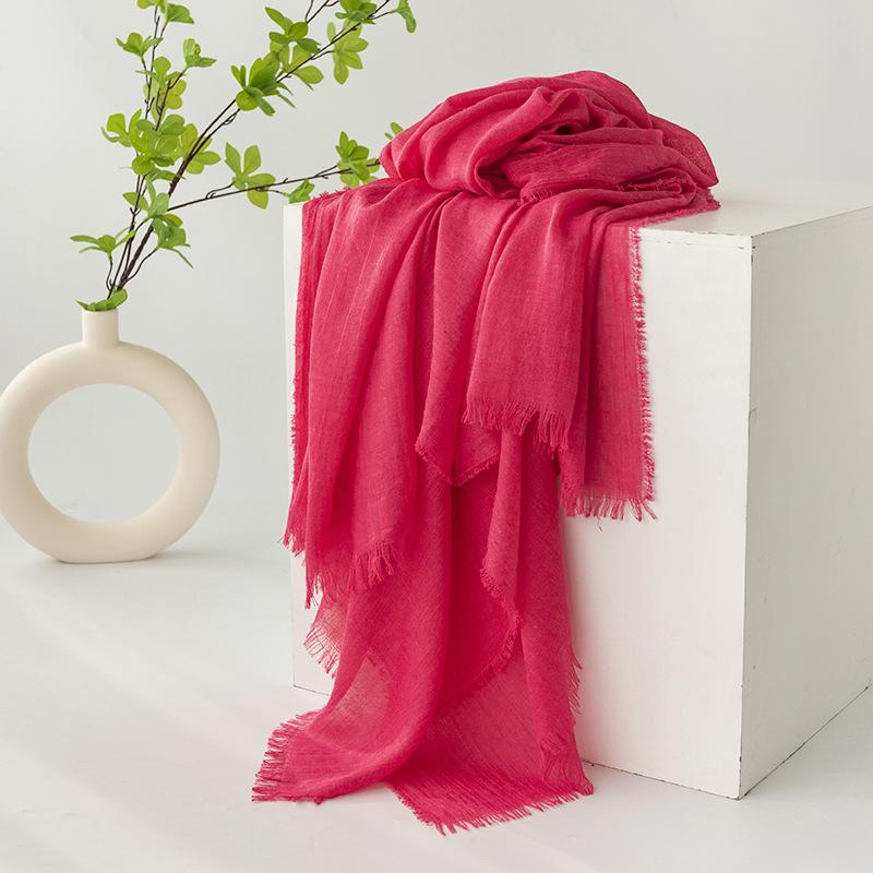 Spring and summer sunscreen scarf imitation cotton and linen solid color simple shawl women's high-end silk scarf yarn headscarf women's cross-border