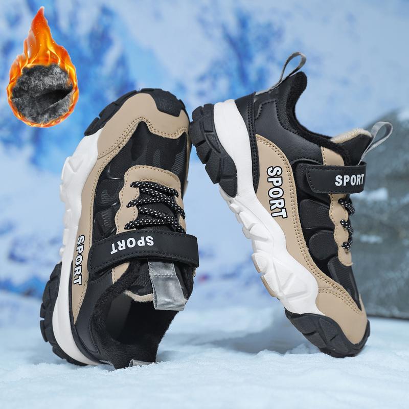 28-39 Детские зимние большие липучки с бархатом теплые модные спортивные и повседневные хлопковые ботинки зимние сапоги