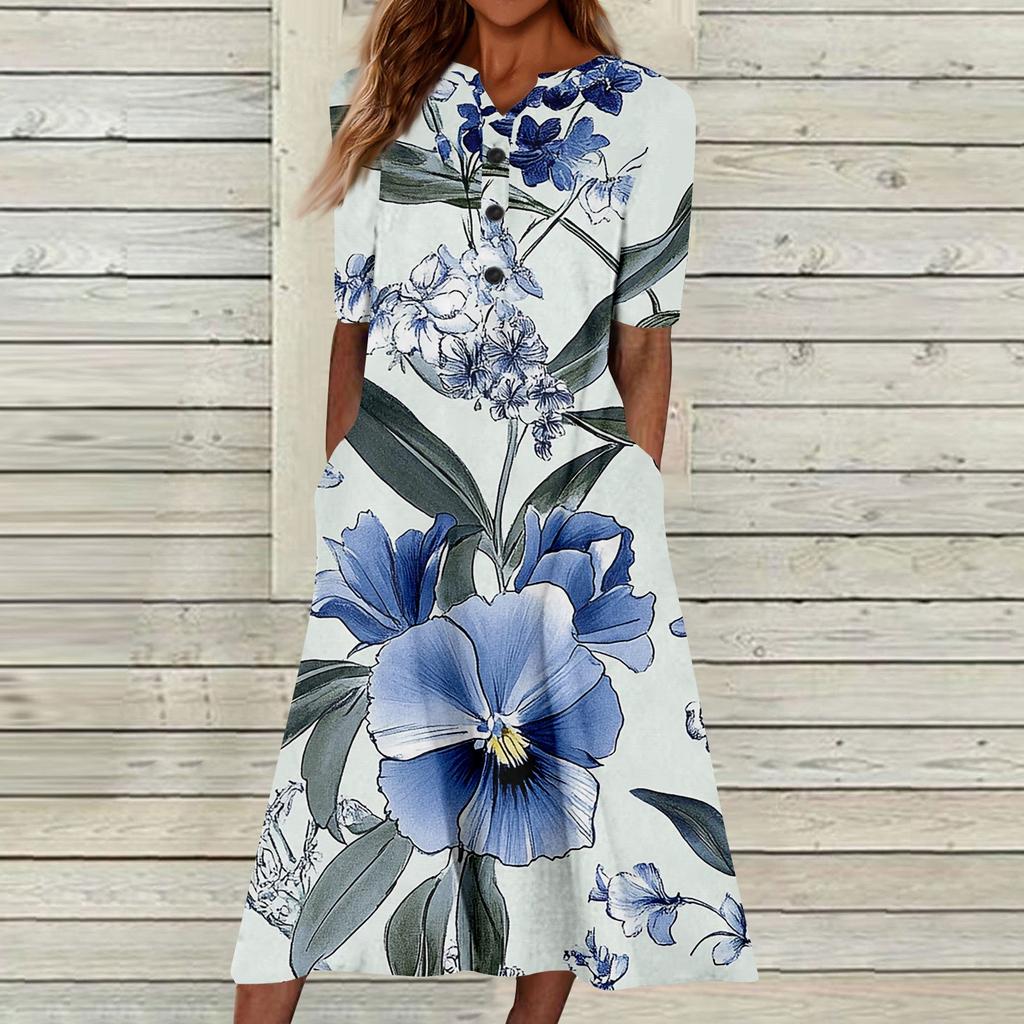 Женский летний повседневный цветочный (Градиент) Платье с коротким рукавом с принтом