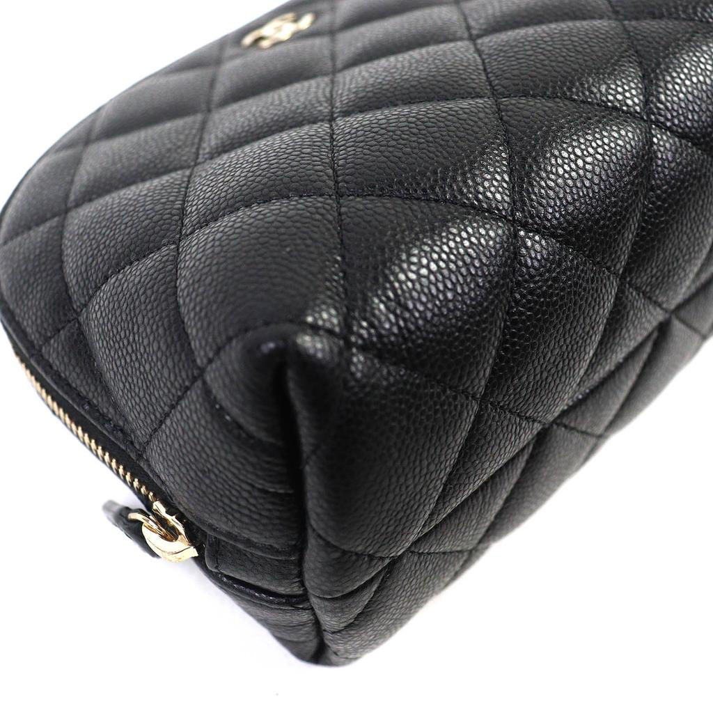 Excellent CHANEL Cosmetics Pouch COCO Mark Caviar Skin Matelasse Pouch Random Serial black Used